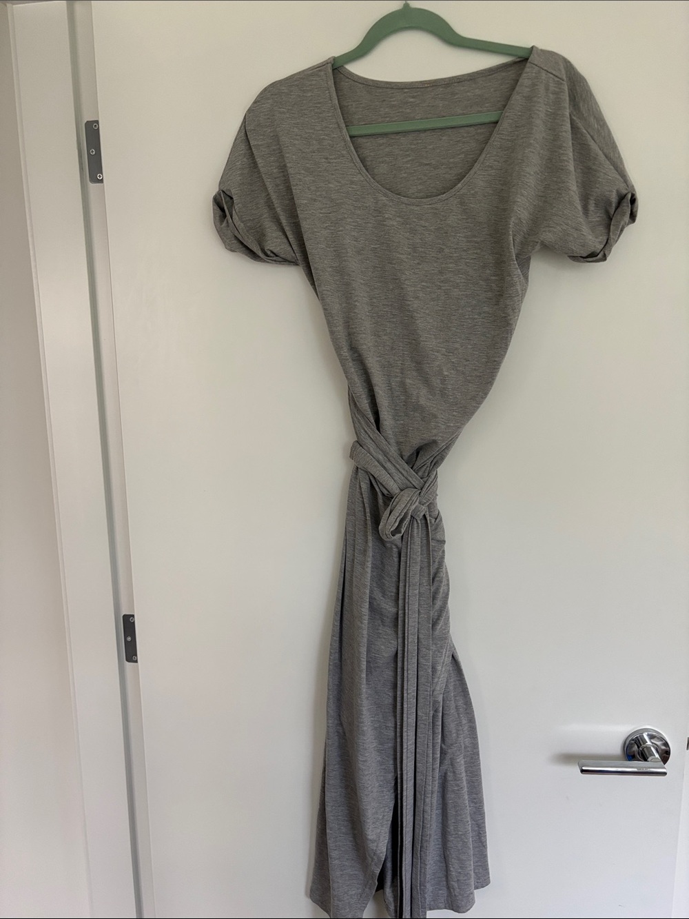 Never Fully Dressed Casual Jersey Scoop Neck Gray Tie-Waist Dress